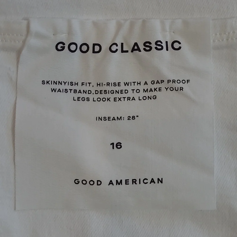 NWT Good American Jeans Women's sz 16 GC046T White Good Classic Ankle High Rise